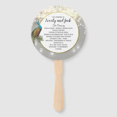 Boho Peacock Gray Blauwgroen Gold Wedding Programm Handwaaier (Voorkant)