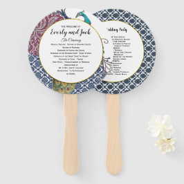 Boho Peacock Gray Blauwgroen Gold Wedding Programm Handwaaier