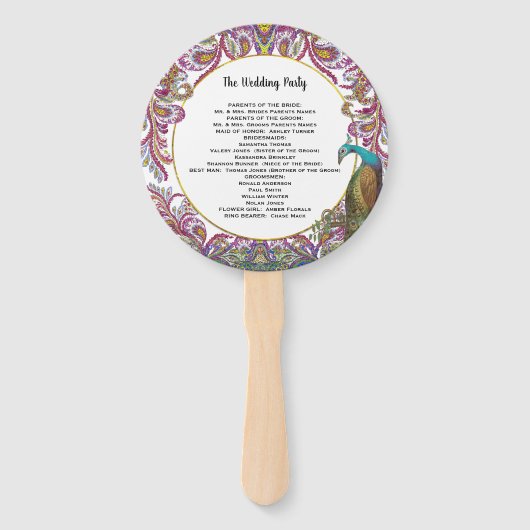 Boho Peacock Raspberry Blauwgroen Gold Wedding Pro Handwaaier (Achterkant)