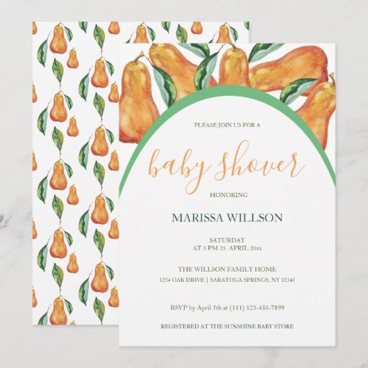 Boho Pear Waterverf Handgeschilderd Kaart (Voorkant / Achterkant)