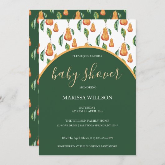 Boho Pear Waterverf Handgeschilderd Kaart (Voorkant / Achterkant)