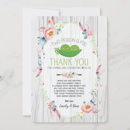 Boho Peas in a Pod Baby shower Hartelijk dank Kaart (Voorkant)