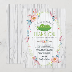 Boho Peas in a Pod Twin Baby shower Hartelijk dank Kaart