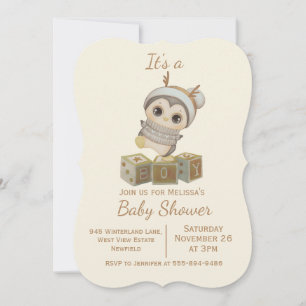 Boho Penguin Boy Baby shower Kaart