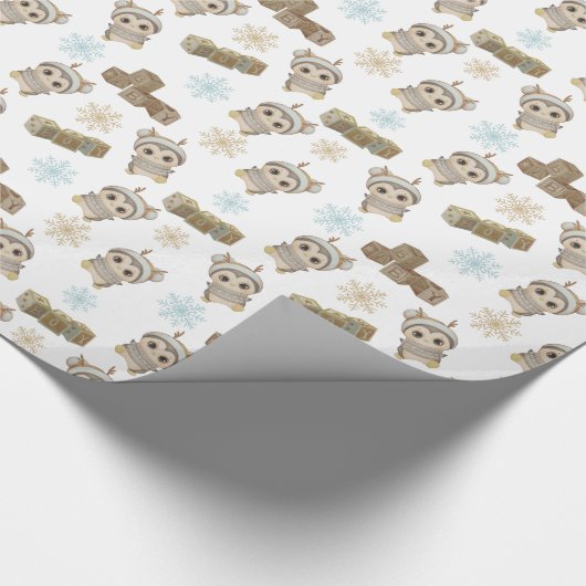 Boho Penguin en Snowflakes Baby Boy Cadeaupapier (Hoek)