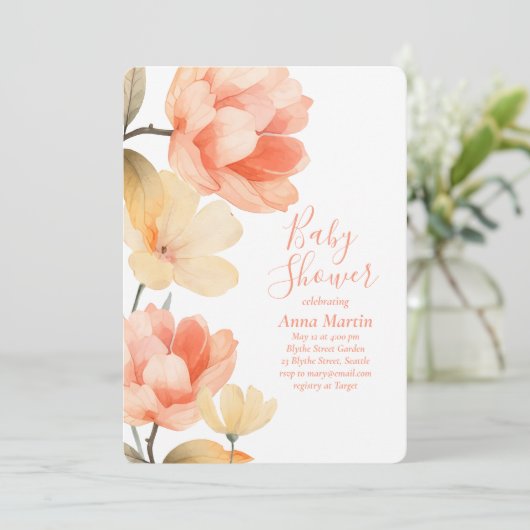 Boho Peonies Baby shower uitnodiging (Staand voorkant)