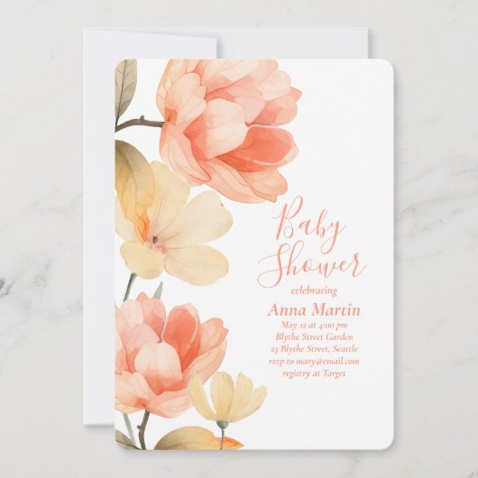 Boho Peonies Baby shower uitnodiging (Voorkant)