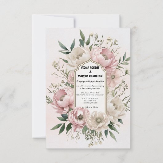 Boho Peonies Blush & Ivoor Bloemen Huwelijk Save The Date (Voorkant)