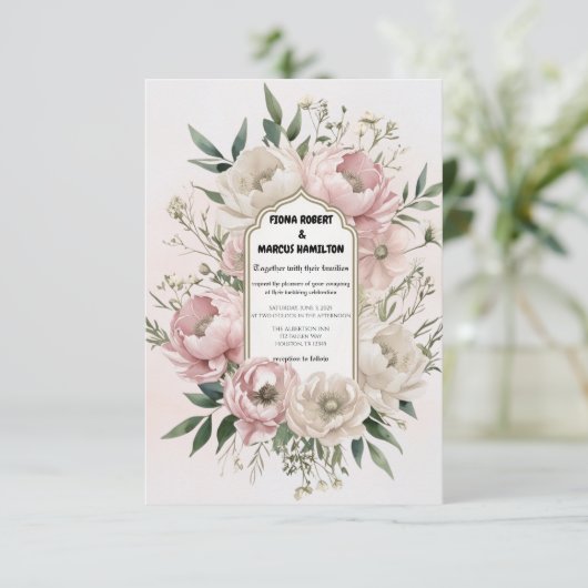 Boho Peonies Blush & Ivoor Bloemen Huwelijk Save The Date (Staand voorkant)