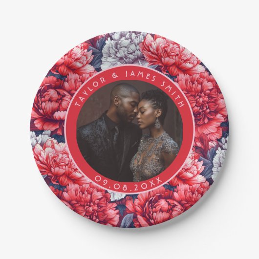 Boho Peonies Borden voor bruiloft Papieren Bordje (Voorkant)