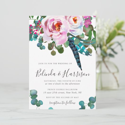 Boho Peonies Botanische bruiloft uitnodiging (Staand voorkant)