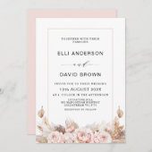 Boho Peonies en Pampas Grass Floral Wedding Invit Kaart (Voorkant / Achterkant)