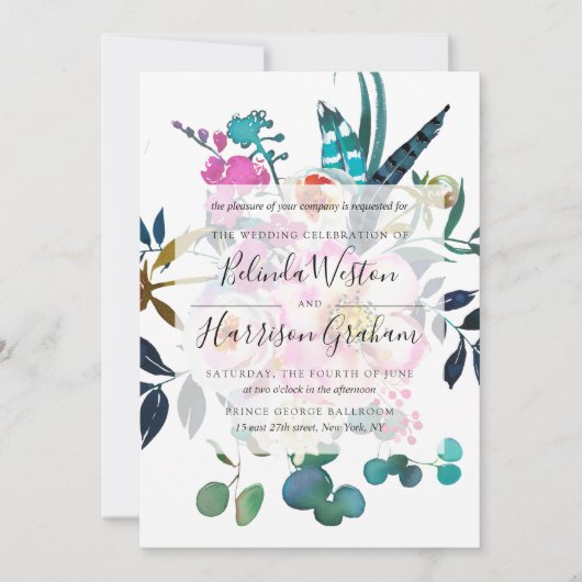 Boho Peonies Floral Wedding Invitation Kaart (Voorkant)