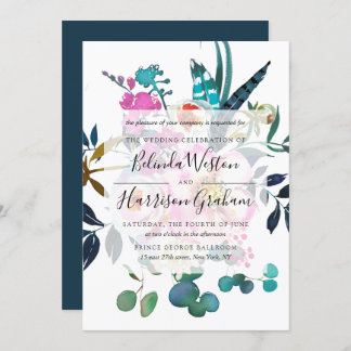 Boho Peonies Floral Wedding Invitation Kaart