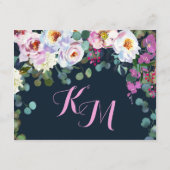 Boho Peonies Navy Floral Modern Card Informatiekaartje (Achterkant)