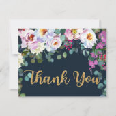 Boho Peonies Navy Floral Modern Dank je Bedankkaart (Voorkant)