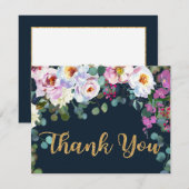Boho Peonies Navy Floral Modern Dank je Bedankkaart (Voorkant / Achterkant)