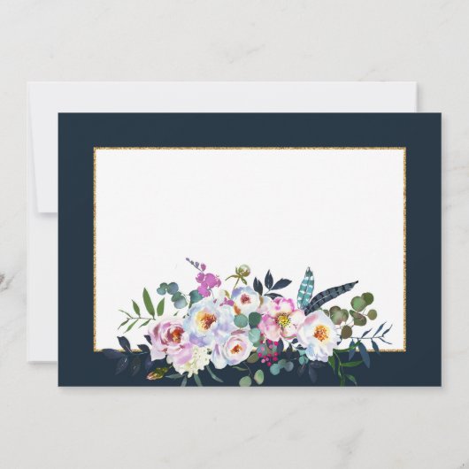 Boho Peonies Navy Gold Floral Modern Dank u Bedankkaart (Achterkant)