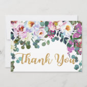 Boho Peonies Wit Goud Bloemen Modern Dank u Bedankkaart (Voorkant)