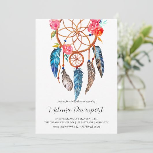 Boho peony Floral Dreamweaver Baby shower Kaart (Staand voorkant)