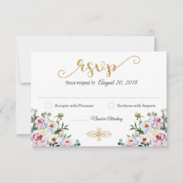 Boho Peony Navy Gold Modern Floral RSVP-kaart RSVP Kaartje