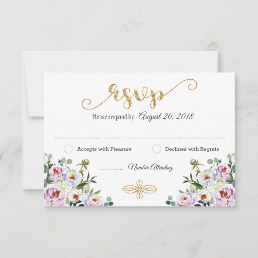Boho Peony Navy Gold Modern Floral RSVP-kaart RSVP Kaartje (Voorkant)