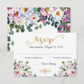 Boho Peony Navy Gold Modern Floral RSVP-kaart RSVP Kaartje (Voorkant / Achterkant)