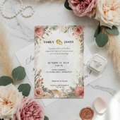 Boho Peony Roos Bloemen Huwelijksuitnodiging Kaart