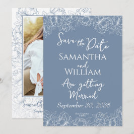 Boho Periwinkle Blauwe Bloem Moderne Foto Huwelijk Save The Date