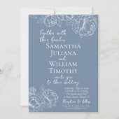 Boho Periwinkle Blue Floral Elegante Fotobruiloft Kaart (Voorkant)