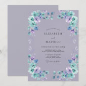 Boho Periwinkle Teal Geschilderde Trouw Kaart (Voorkant / Achterkant)
