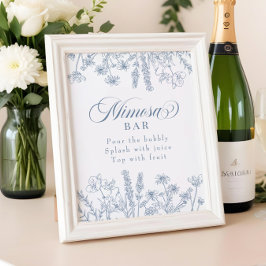Boho Periwinkle Wildflower Mimosa Bar Sign Foto Afdruk