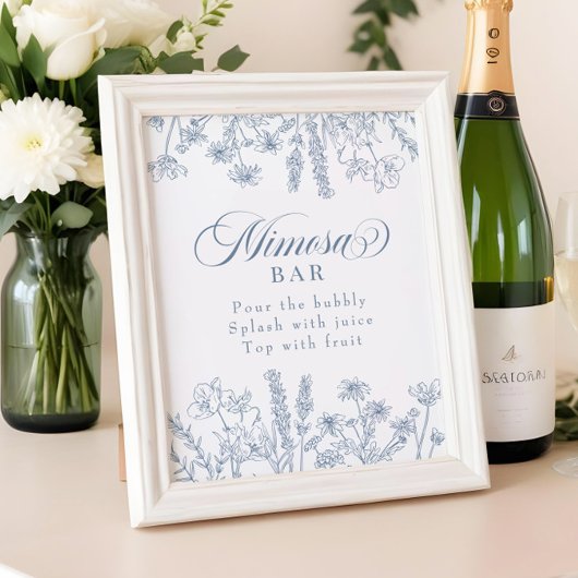 Boho Periwinkle Wildflower Mimosa Bar Sign Foto Afdruk