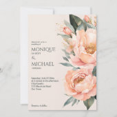 Boho perzik aardse bloemen alles in één bruiloft kaart (Voorkant)