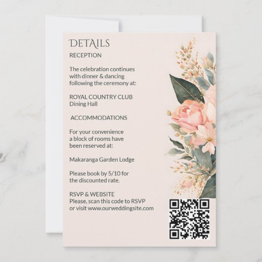 Boho perzik aardse bloemen alles in één bruiloft kaart (Achterkant)