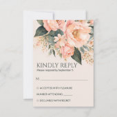 Boho perzik aardse bloemen zomer lente bruiloft RSVP kaartje (Voorkant)