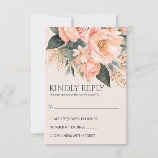 Boho perzik aardse bloemen zomer lente bruiloft RSVP kaartje (Voorkant)