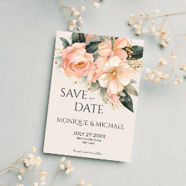 Boho perzik aardse bloemenbruiloft save the date