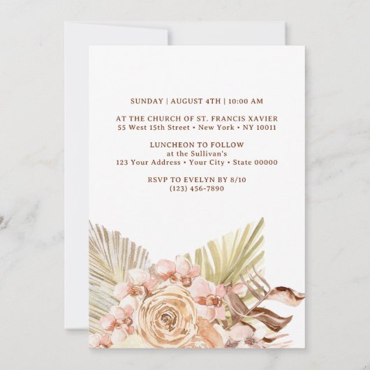 Boho Perzik Bloemen Doop Kaart (Achterkant)