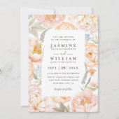 Boho Perzik Bloemen Krans QR Code Trouwen Kaart (Voorkant)