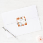 BOHO Perzik Blush Bloemenroest Groen Waterverf Vierkante Sticker (Envelop)