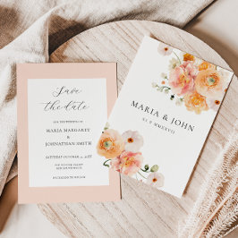 Boho Perzik & Blush Bloemige Trouw Save the Date Kaart