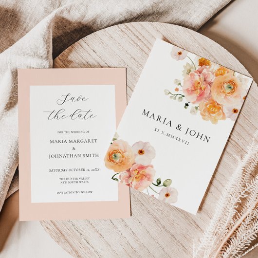 Boho Perzik & Blush Bloemige Trouw Save the Date Kaart