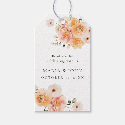 Boho Perzik & Blush Bloemige Trouwcadeautags Cadeaulabel (Voorkant)