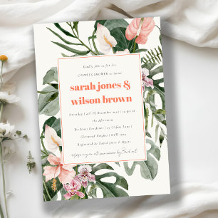 Boho perzik blush tropische bloemen koppels douche kaart