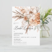 Boho Perzik & Cream Bloemen Wit Bruids Luncheon Kaart (Staand voorkant)