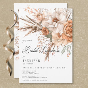 Boho Perzik & Cream Bloemen Wit Bruids Luncheon Kaart