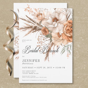 Boho Perzik & Crème Bloemen Wit Bruidsbrunch Kaart
