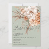 Boho Perzik & Crème Bloemengroen Bruiloft Feest Kaart (Voorkant)