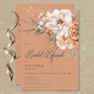 Boho Perzik & Crème Bloemenroest Bruidsbrunch Kaart